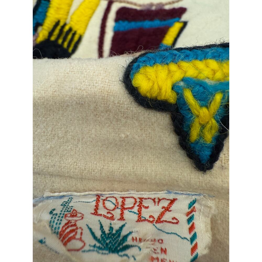 🧥 Vintage Lopez M Wool Jacket Cream Southwestern Embroidered Western Boho Coat - Picture 3 of 8